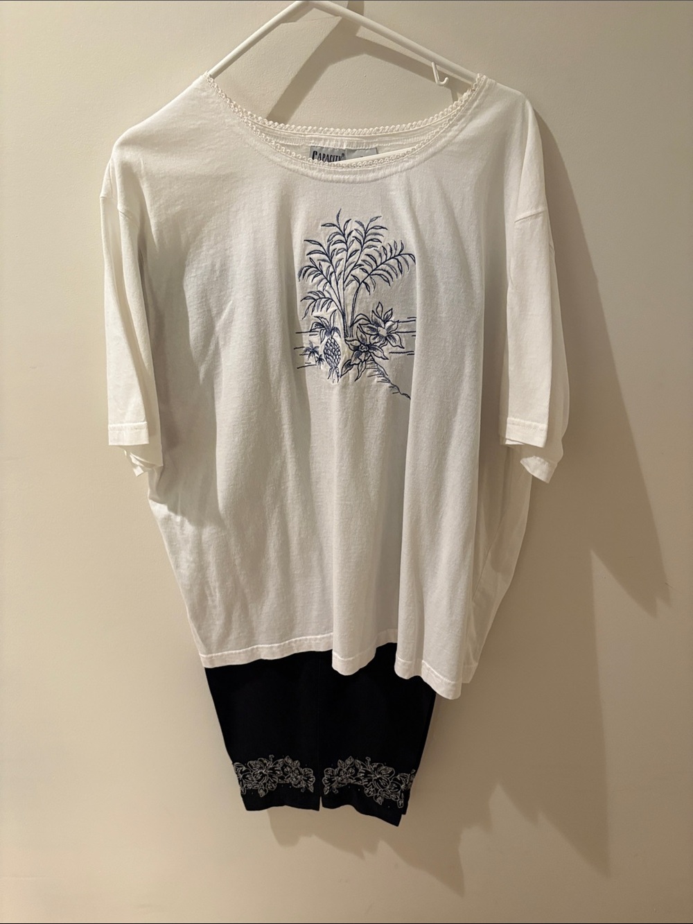 Papaya White Tee with Blue Botanical Graphic